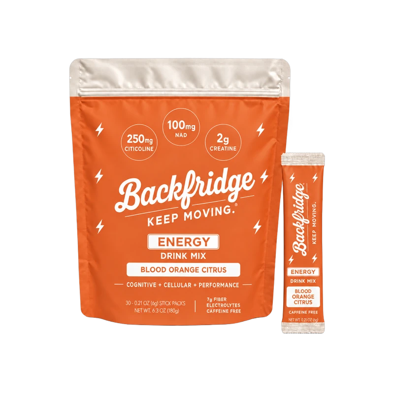 Backfridge Energy Blood Orange Citrus drink mix, 30 stick pack pouch with single stick