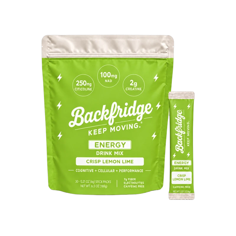 Backfridge Energy Crisp Lemon Lime drink mix, 30 stick pack pouch with single stick